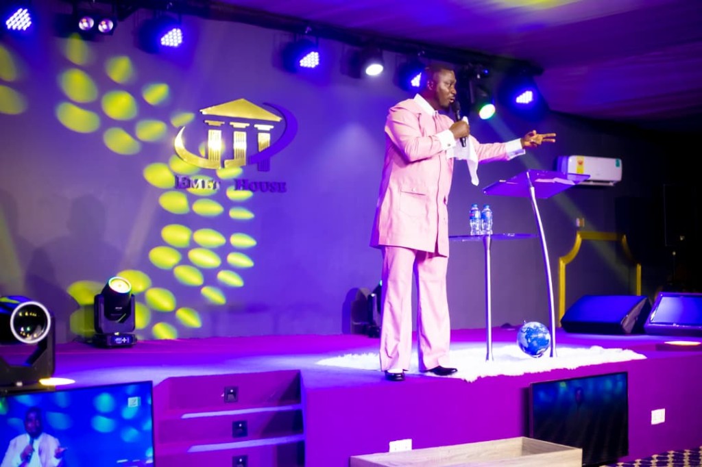 Bishop teaching during a Sunday service at Emet House Chapel